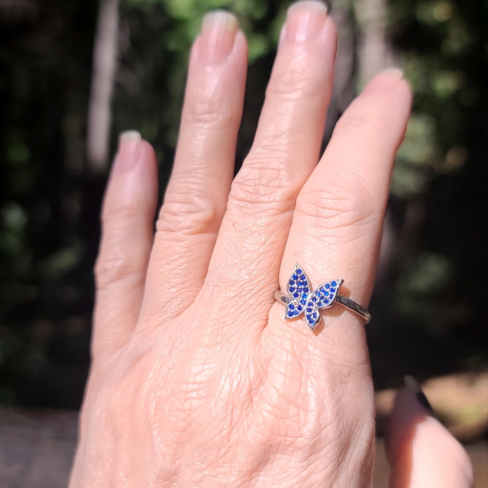 Sterling silver & blue sapphire butterfly ring - Picture 8 of 10